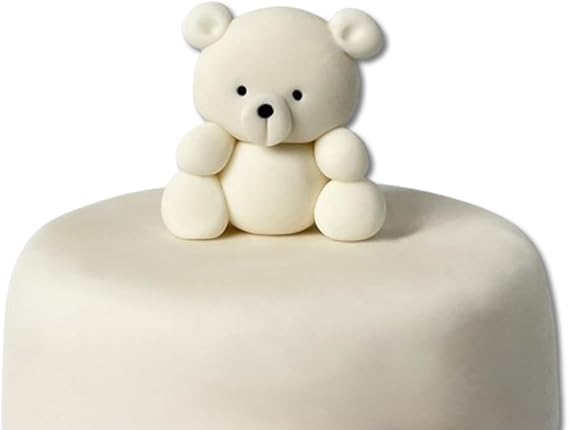 Edible Teddy Cake Toppers - 3D Sugar Fondant Figure - Kids Birthday Decorations - Handmade Present - Baby Shower, Christening (white)