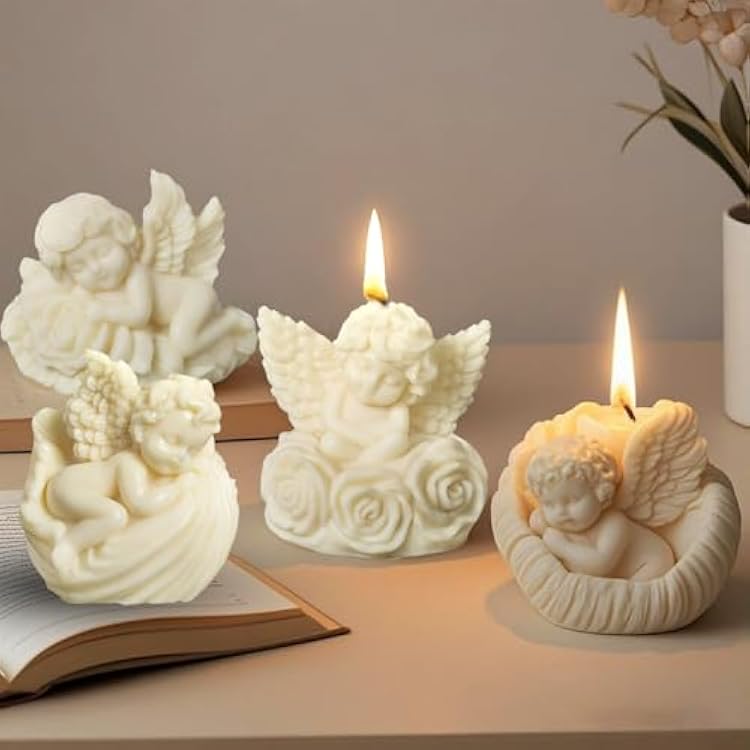 4 Pack Angel Silicone Candle Molds, Angel Baby Resin Casting Molds, 3D Boy Wing Silicone Molds for Candle Making & DIY Resin Craft, Perfect for Home Decoration
