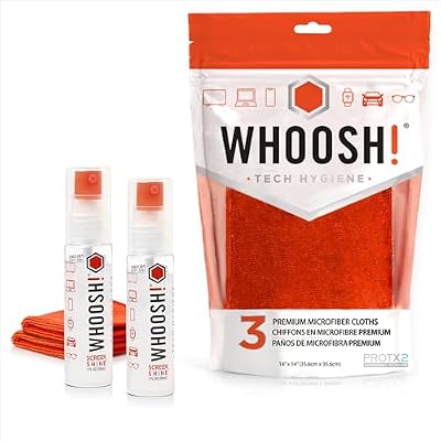 WHOOSH! Screen Cleaner Spray & Microfiber Cloths Bundle | 2 fl oz  5 Microfiber Cloths 6x6 & 14x14
