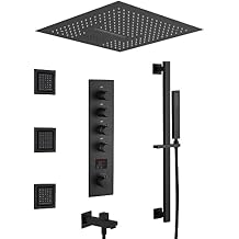 Cascada Luxury 16 LED Shower System with built-in Bluetooth Speaker, 4 Functions (Rainfall, Waterfall, Body jets & Handheld) & Remote Controller for LED Color Changing (Matt Black)