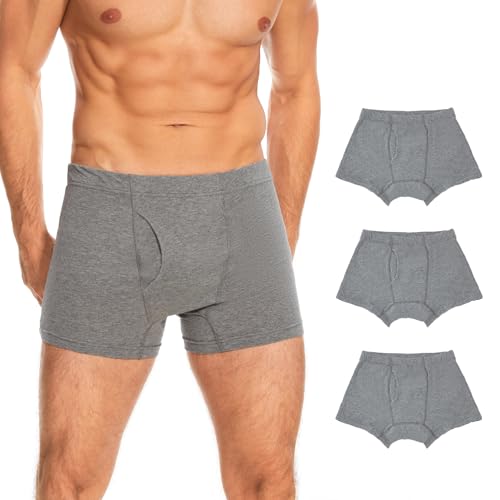 Washable Incontinence Underwear for Men - Cotton Urinary Leakproof Boxer Briefs with Fly, Enhanced Front & Rear Protection 120 ml Absorbency 3 Pack, Gray, M