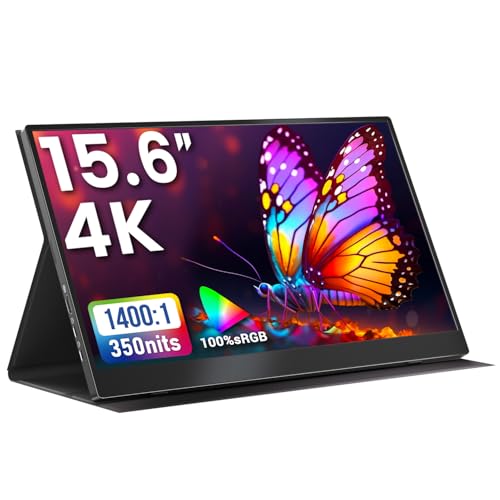 Upperizon Portable Monitor 15.6 inch 4K UHD 3840X2160 100% sRGB 60Hz HDR HDMI USB-C Travel Monitor for Laptop MacBook PC Surface PS5 Xbox, External Display with Full Cover & Speakers, VESA Compatible