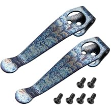 2 Packs Titanium Deep Carry Pocket Clip for Spyderco Para 3, Paramilitary 2, Smock, Delica, Endura and More Models Knives, Colorful Crackle Pattern Pocket Clip with 6 Pieces Screws