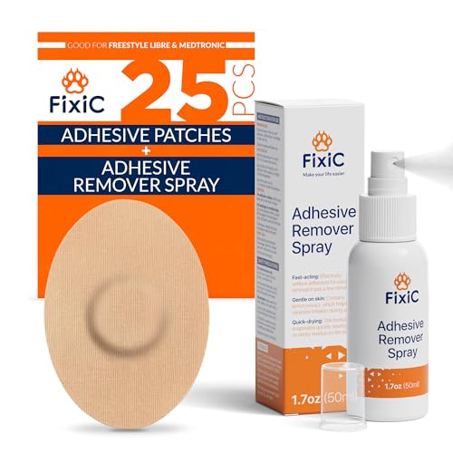 FixiC Freestyle Adhesive Patches 25 PCS Oval Tan and Adhesive Remover Spray