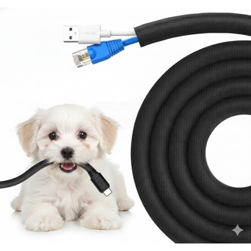 Dog and Cat Cord Protector Pet-Proof Cable Guard for Wires and Cords Prevents Pets from Chewing and Damaging Cables Flexible & Durable 20ft, 38in Diameter, Black Self-Sealing Design