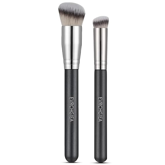 Angled Flat Foundation Concealer Contour Brush Set, 2PCS Dense Under Eye Nose Contour Kabuki Brush for Blending Setting Concealing Buffing with Liquid, Cream and Powder (170/270)...