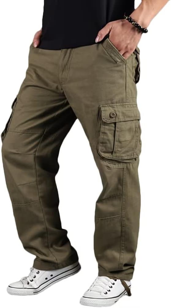 Men's Casual Cargo Pants Relaxed Fit Hiking Work Trousers with Pockets