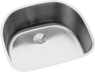 Elkay ELUH211810PD Lustertone 23-58 Undermount Single Basin Stainless Steel Kitchen Sink with Basket Strainer - Stainless Steel
