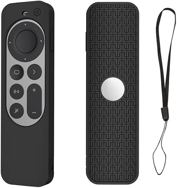 2022 Apple TV 7th Gen Silicone Case Set | Shockproof TV Box Cover & Remote Holder with Anti-Slip Base [6 Colors] (Black Green Remote Control)