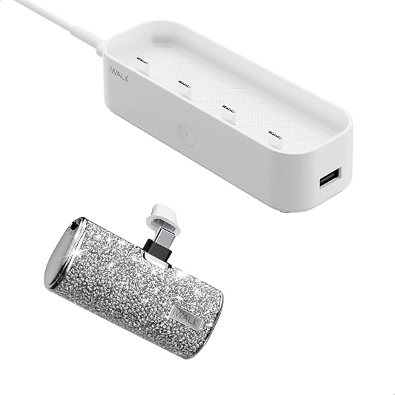 iWALK USB C Portable Charger, 4500mAh Ultra-Compact Small Power Bank, Sparkly Battery Pack & Charger Station