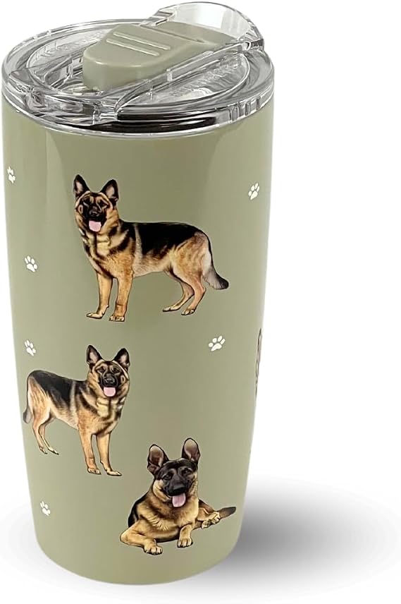 SERENGETI German Shepherd 20 Oz. Stainless Steel, Vacuum Insulated Tumbler with Spill Proof Lid - 3D Print - Insulated Travel mug for Hot or Cold Drinks (German Shepherd Tumbler)
