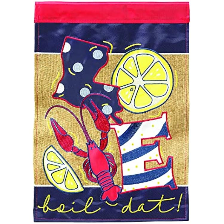 Magnolia Garden Love Boil dat LA Crawfish 29 x 42 Poly Burlap Outdoor Hanging Flag