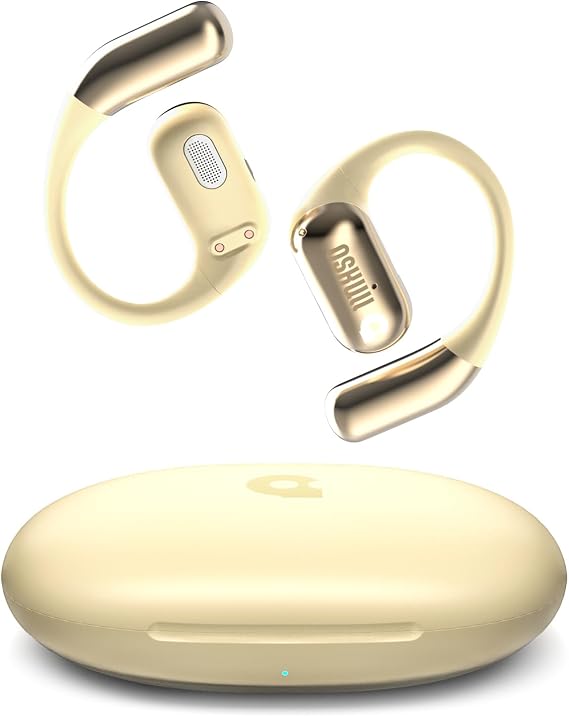 MFish Open-Ear Headphones for Running & Commuting, Wireless Bluetooth Over-Ear Earbuds, IP55 Sweatproof, 35H Playtime with Case, 9.4g Lightweight Adjustable Earhooks, Clear Calls, Yellow