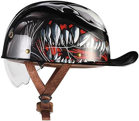 Motorcycle Retro Small Half Shell Helmet, Ultralight-Thin Baseball Cap Helmet Adult Skull Cap Helmet, German Style Helmet, Men Women DOT Approved Scooter Bike Moped Open Face Helmet