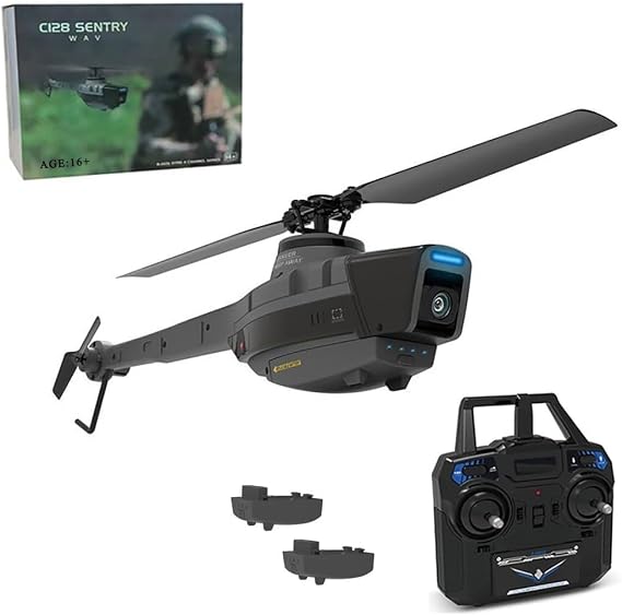 C128 RC Helicopter with Camera for Adults, Black Hornet Aerial RC Vehicle Reconnaissance Aircraft Model, Two Batteries (RTF)