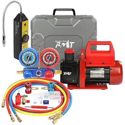PB Motor Tech Vacuum Pump & Gauge Set - 4.5 CFM Pump with 3 Way Aluminum Manifold Gauge, with Leak Detector & PVC Storage Case - for R134A, R410A, R22, R404A Refrigerants & AC Maintenance