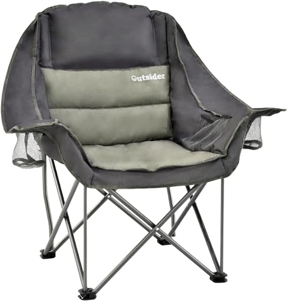 OUTSIDER Padded Camping Chair for Adults, Oversized Heavy Duty Folding Chair 180kg Capacity with Cup Holders, Deluxe Portable Fishing Chair, Comfort Lounge Seat for Outdoor, Beach, Balcony