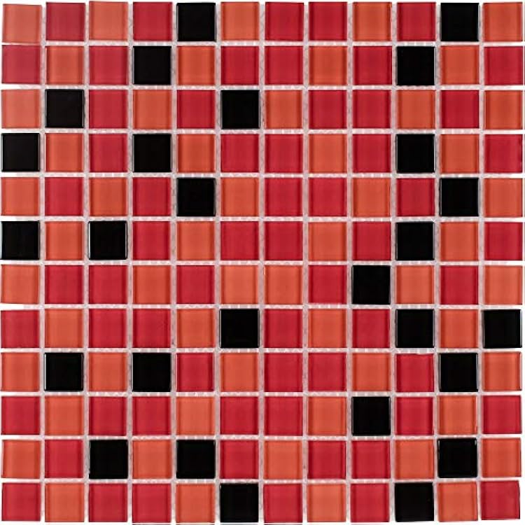 Modern 1X1 Stacked Squares Black Orange Red Glossy Glass Mosaic Tile Kitchen Backsplash Bathroom MTO0375