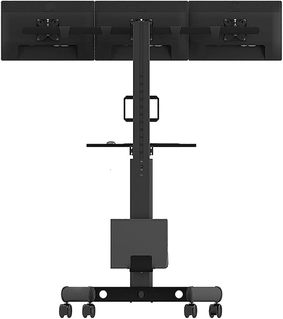 Monitor Arm Mount Triple Monitor Mobile Cart Floor-Standing Monitor Stand With Keyboard And Host Bracket Adjustable Monitor Stand Mount, Each Arm Holds Up To 22 Lbs Heavy(24)