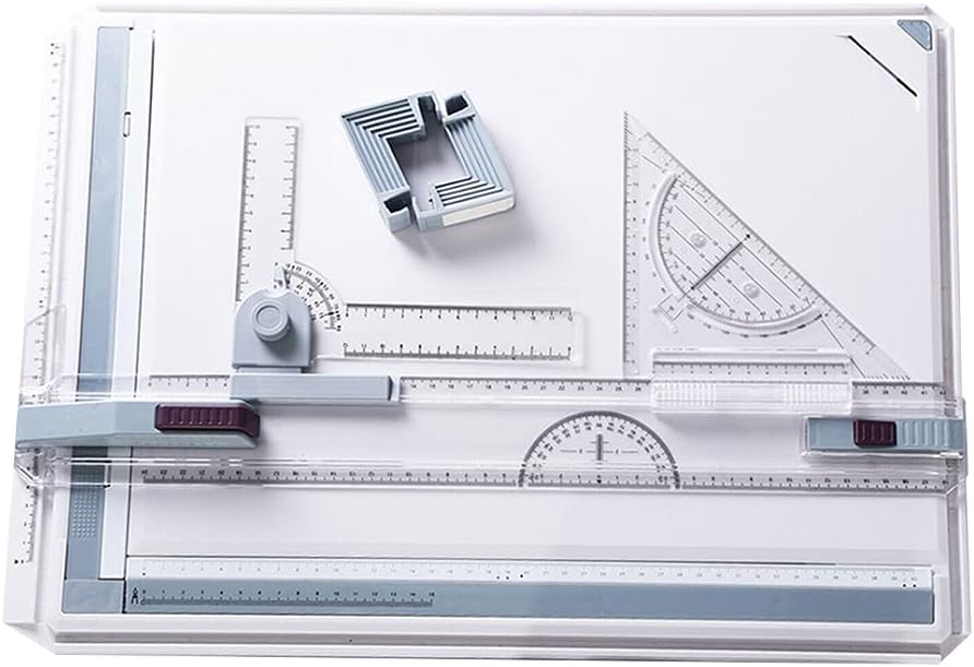VALINK Drawing Board Set,A3 Multifunction Drafting Table,Adjustable Measuring System Angle Parallel Motion Drawing Board,with Protractor,Paper Locator,Sliding Ruler