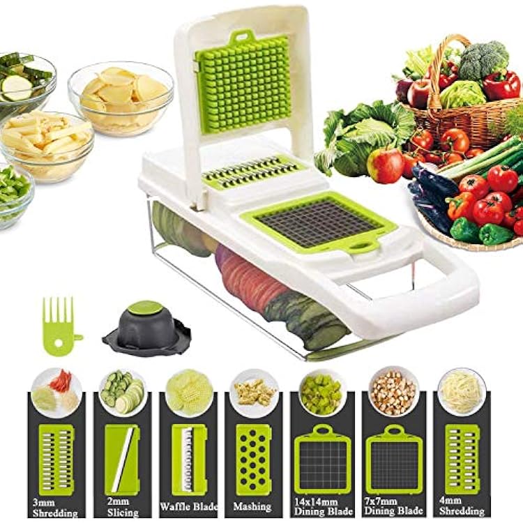 Vegetable Shredder, 12-In-1, The Third Generation Food Shredding Slicing Machine for Cutting Vegetables, Cheese, Fruits, Celery, Potatoes, Carrots, Fruit Salads White