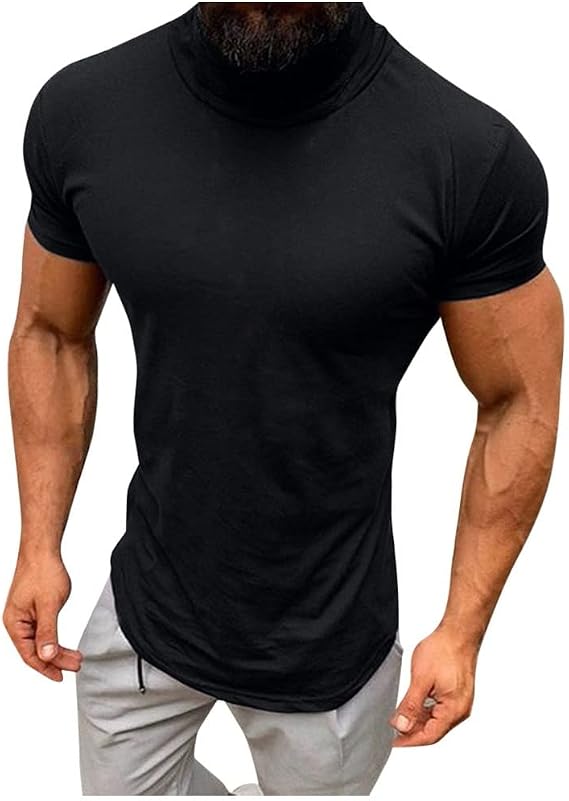 GOKKILRW Mens Summer Mock Turtleneck T-Shirts Short Sleeve Casual Solid Basic Slim Fit Thermal Undershirt Pullover Tee Tops