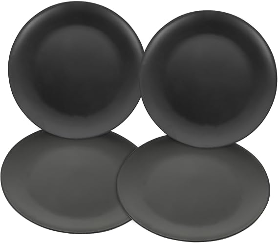 4pcs Dinnerware Black Round Plate Gothic Salad Dish Dessert Plate Serving Dish Dinnerware for Dinner Dessert Flat Bottom for Housewarming