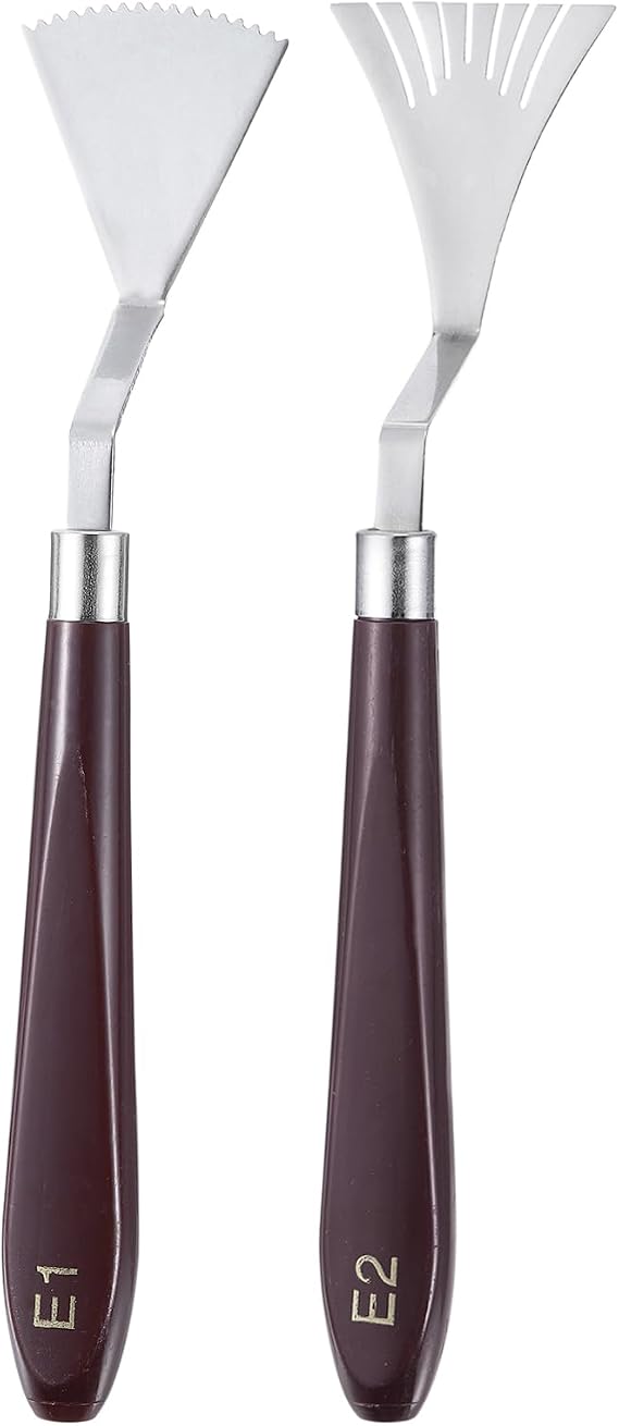 HARFINGTON 2pcs E1 E2 Painting Palette Knife Set Stainless Steel Art Spatula Painting Pallet Knives Scrapers Tools with Plastic Handle for Acrylic Oil Canvas Mixing Spreading