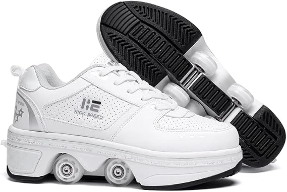 2-in-1 Roller Skates & Sneakers Uni Retractable Wheels Outdoor Fan & Fitness Kick Roller Shoes