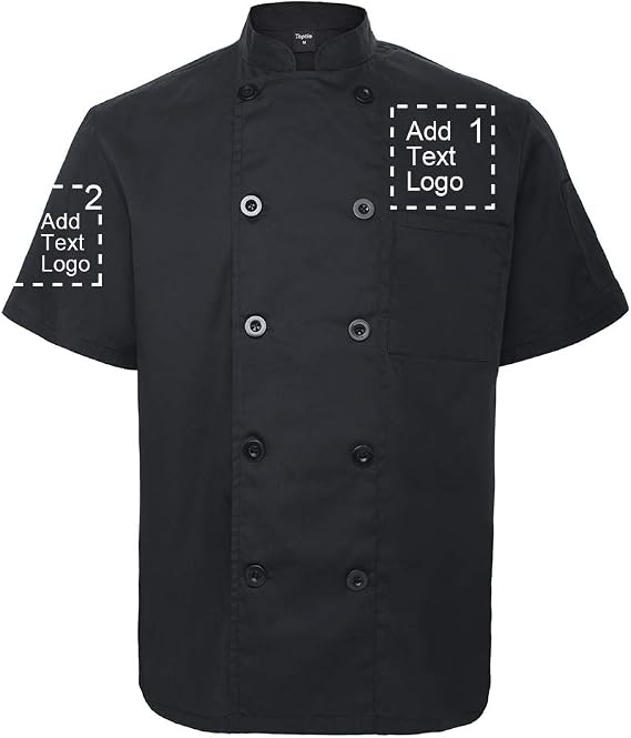 TopTie Custom Chef Coat Short Sleeve Chef Jacket Heat Transfer Embroidered Personalized Uniform