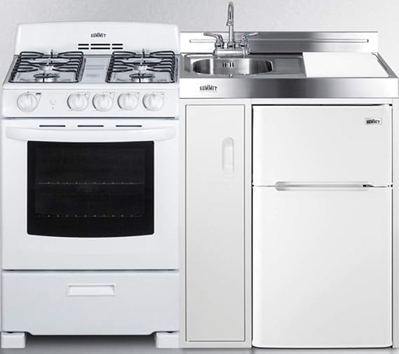 Summit 54" All-In-One Kitchenette, Gas Range, Refrigerator-Freezer, Sink, and Storage, White - ACK54GASW