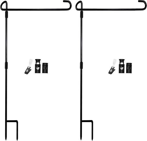 Garden Flag Pole Stand Holder,Akeydeco 2 Pack Garden Flags for Outside with Flag Stopper and Clip Waterproof Powder-Coated Paint for Flag Pole Holder for Outside House,Yard Flags for Outside