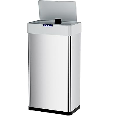 AthLike Sensor Trash Can, Touchless Motion Sensor Trash Bin, Smart Automatic Garbage Can with Soft-Close Lid, Bag Retainer Ring and Display Light,for Kitchen,Living Room Office Silver, 18.5 Gal