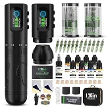 INKin Tattoo Gun Kit, Wireless Machine with 2.0mm - 4.2mm Adjustable Stroke Length, Tattoo Machine Kit with 2Pcs Batteries 1600mah Power and Mixed Revo Cartridges Needles for Tattoo Pro