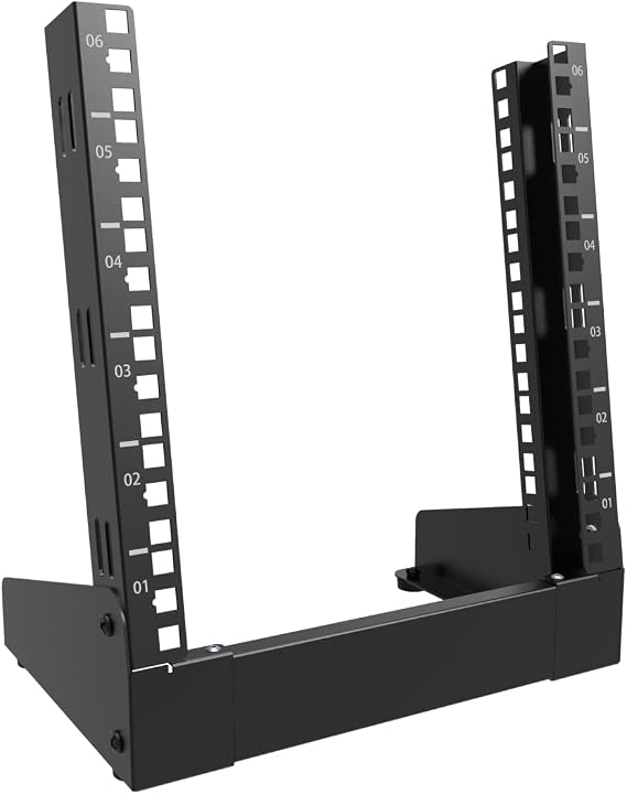 6U Small Desktop Network Rack 10 inch Mini Open Frame Cabinet | for 10 inch Network, Servers, Audio, Video and Studio Equipment Free Standing Home Office Rack (6U)