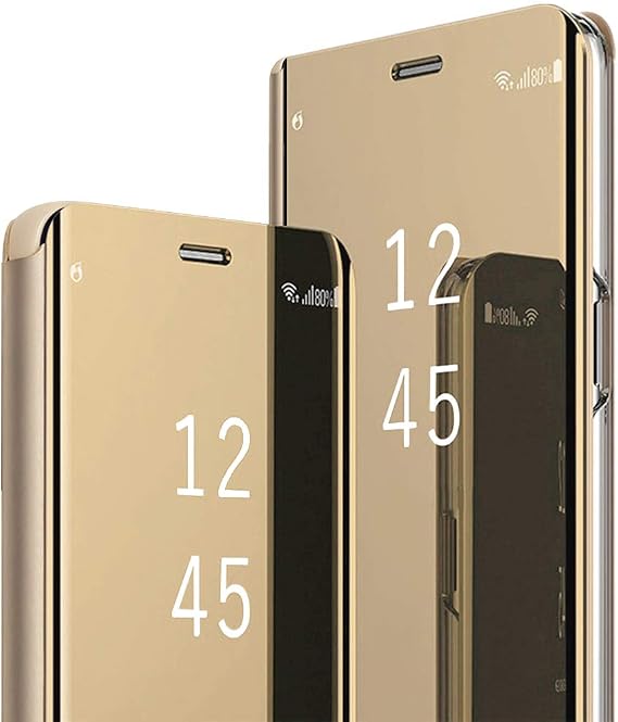 Galaxy S26 Cover Cases Compatible with Samsung S26 Flip Cell Phone Case Clear View Mirror Flip Cover PU Leather with Kickstand Protective Cover for Samsung Galaxy S26 (Gold)