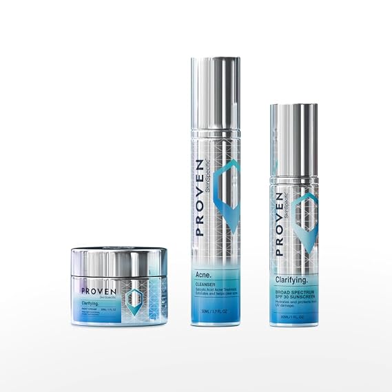 Acne Routine 3-Step Skincare Kit with Cleanser, Night Cream & SPF 30 Moisturizer Dermatologist-Tested System for Blemish-Prone Skin, Salicylic Acid + Zinc