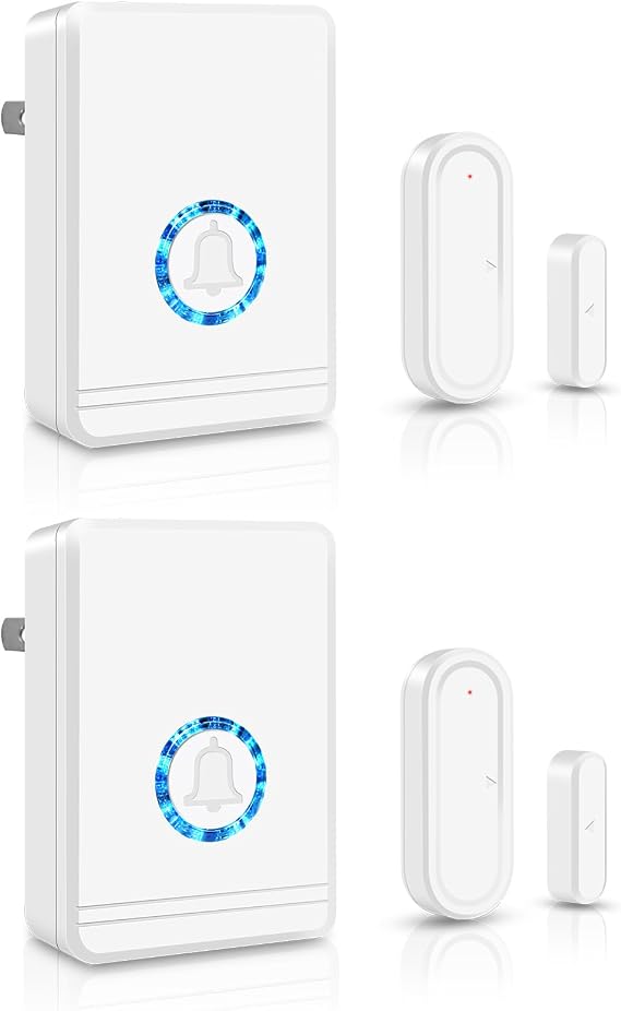 Door Bell Chime, Alarm for Doors When Opening, Door Chimes When Door Opens for Business/Home/Kids Safety, 600ft Range,48Ringtones 5Adjustable Volume Night Light Function, 2PK