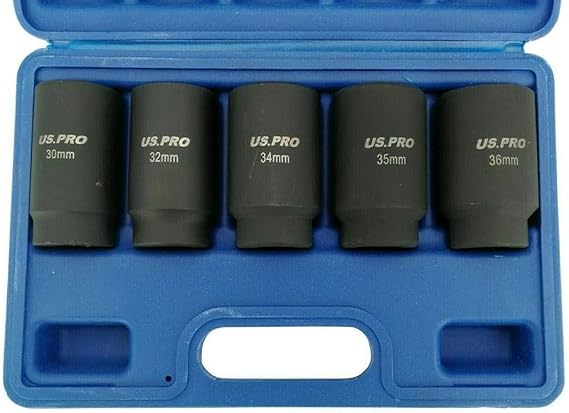 US Pro 5pc Impact Socket Set - Thin Wall, 12 Point, 30 32 34 35 36mm Hub Nut Sockets B1431