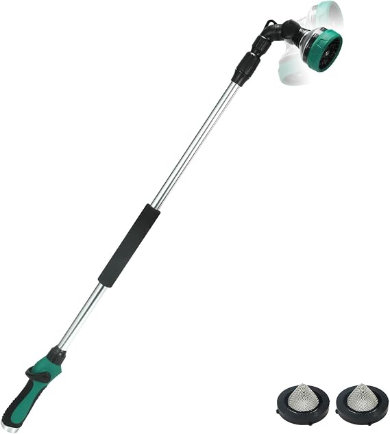 Telescoping Watering Wand for Garden Hose, 36-54 Adjustable, 10 Spray Patterns, Heavy-Duty Hose Nozzle with Thumb Control & Pivoting Head, Ideal for Hanging Baskets and Shrubs, Green