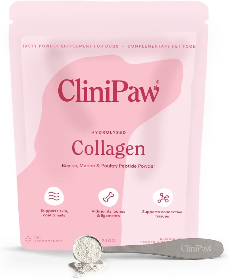 Collagen Powder for Dogs - 240g - Hydrolysed Bovine, Marine & Poultry Peptides for Joints, Bones, Skin, Coat & Nails - High-Strength, Filler-Free, Tasty Chicken Formula - Up to 120 servings
