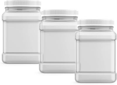 Company 48 fl oz Square Clear Jar with Pinch Handle, 3 Count, Pantry & Food Storage, Plastic Container with Lid
