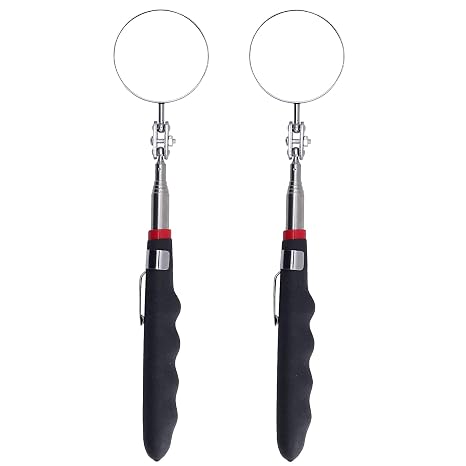 2-Inch Circular Telescopic Inspection Lens Black 2 Packs Extends Up to 24.5 Inches,Fault Check Telescopic Mirror Inspection Mirror 360 Rotatio Round Mirror with Buckle Handle