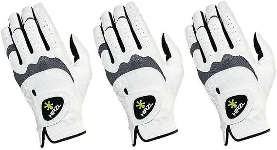 HIRZL Trust Hybrid Mens All Weather Golf Glove | Kangaroo Leather | Ultimate Grip and Ergonomic Fit, White/Black (Pack of 3)