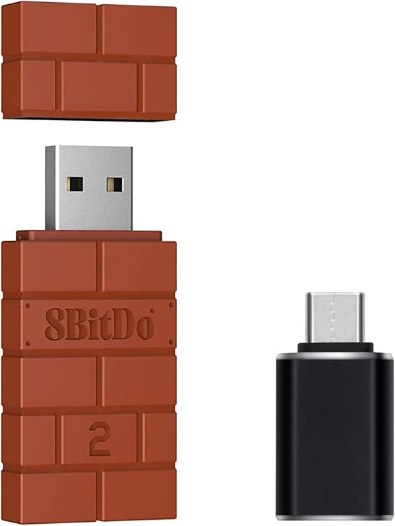 Mcbazel 8Bitdo Wireless USB Adapter 2 for Switch/Switch2, Windows, Mac & Raspberry Pi, Compatible with Xbox Series X/S, Xbox One, Switch Pro, PS5 Controller and More with OTG Adapter - Brown