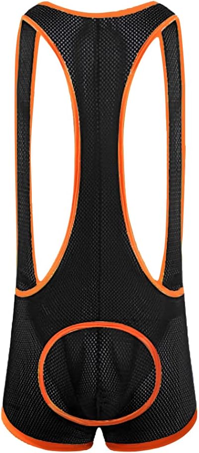 Men's Mesh Jockstrap Bodysuit Open Back Wrestling Singlet Underwear