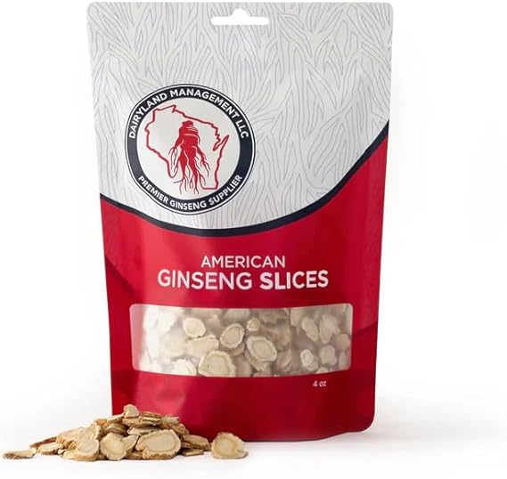 Dairyland American Ginseng Slices - 4 oz Pack Wisconsin Ginseng Slices Certified Something Special from Wisconsin - Non-GMO, Gluten Free Sliced Root - Herbal Supplement in Soup, Tea, Congee