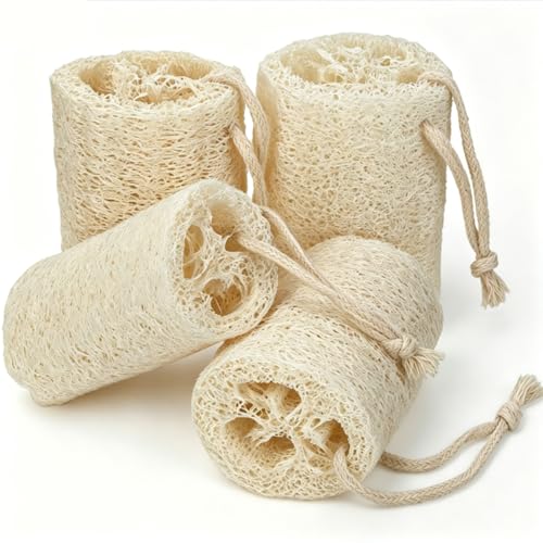 pisdoplop Natural Loofah Exfoliating Body Sponge Scrubber, 4 inch-Long Organic Loofa Luffa Plant-Based for Men & Women Skin Care Bath Shower Cleaning, Natural Sponges for Dishes