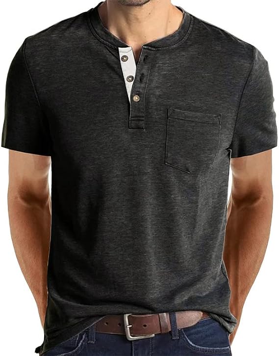 FANARCHER Mens Henley Short Sleeve T-Shirts Casual Tee Shirts Cotton Summer Tops