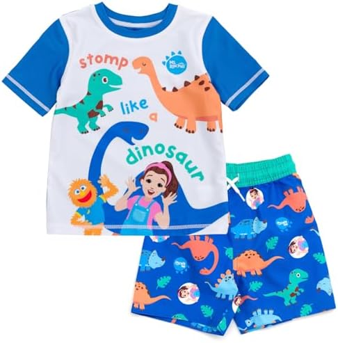 Ms. Rachel Dinosaur UPF 50 Rash Guard and Swim Trunks Outfit Set Infant to Little Kid Sizes 12 Months - 5